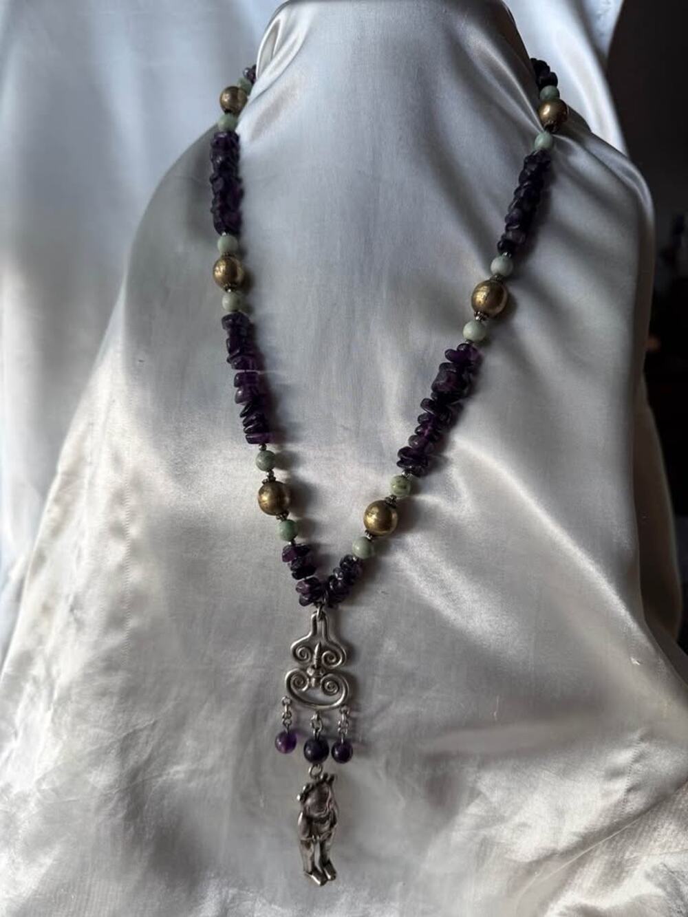 Vintage Artisan Amethyst Beaded Statement Necklace (CCC3)